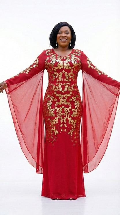 Maxi Dress Manche Évasée- Paillettes