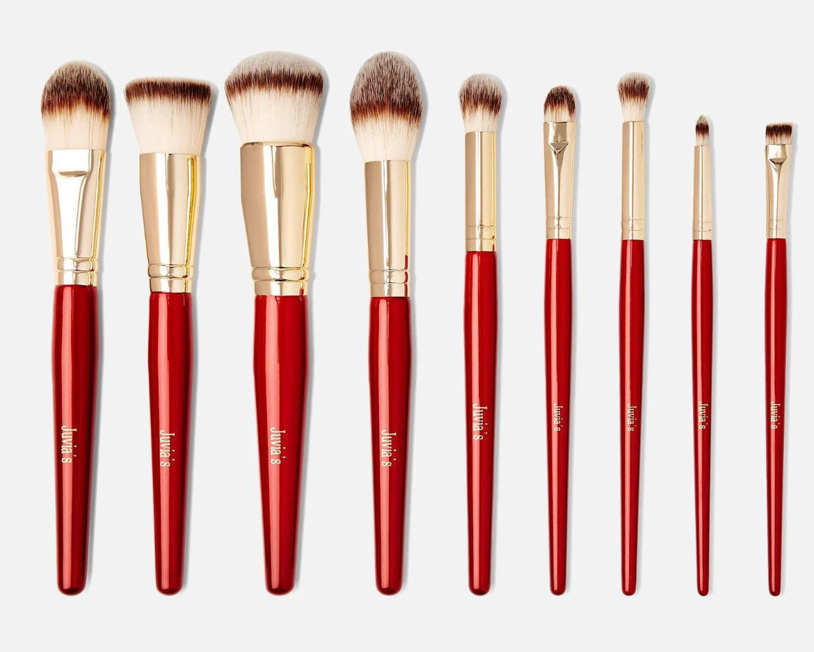 Juvia's Place 9-Piece Pro Red Brush Set for Face & Eye Makeup
