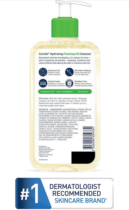 CeraVe Hydrating Foaming Oil Cleanser 8 FL Oz
